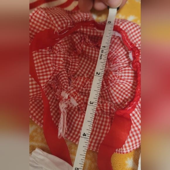 Vintage 60's Doll Dress And Bonnet With Accessories Red And White Checkered - Picture 13 of 16